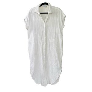 MIOU MUSE Cotton Gauze Buttondown Midi Shirt Dress White S/M